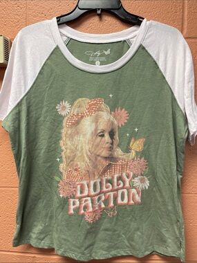Dolly Parton Graphic Raglan Tee - Green & White